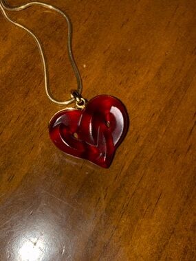 Lalique Gold Red Heart Pendant